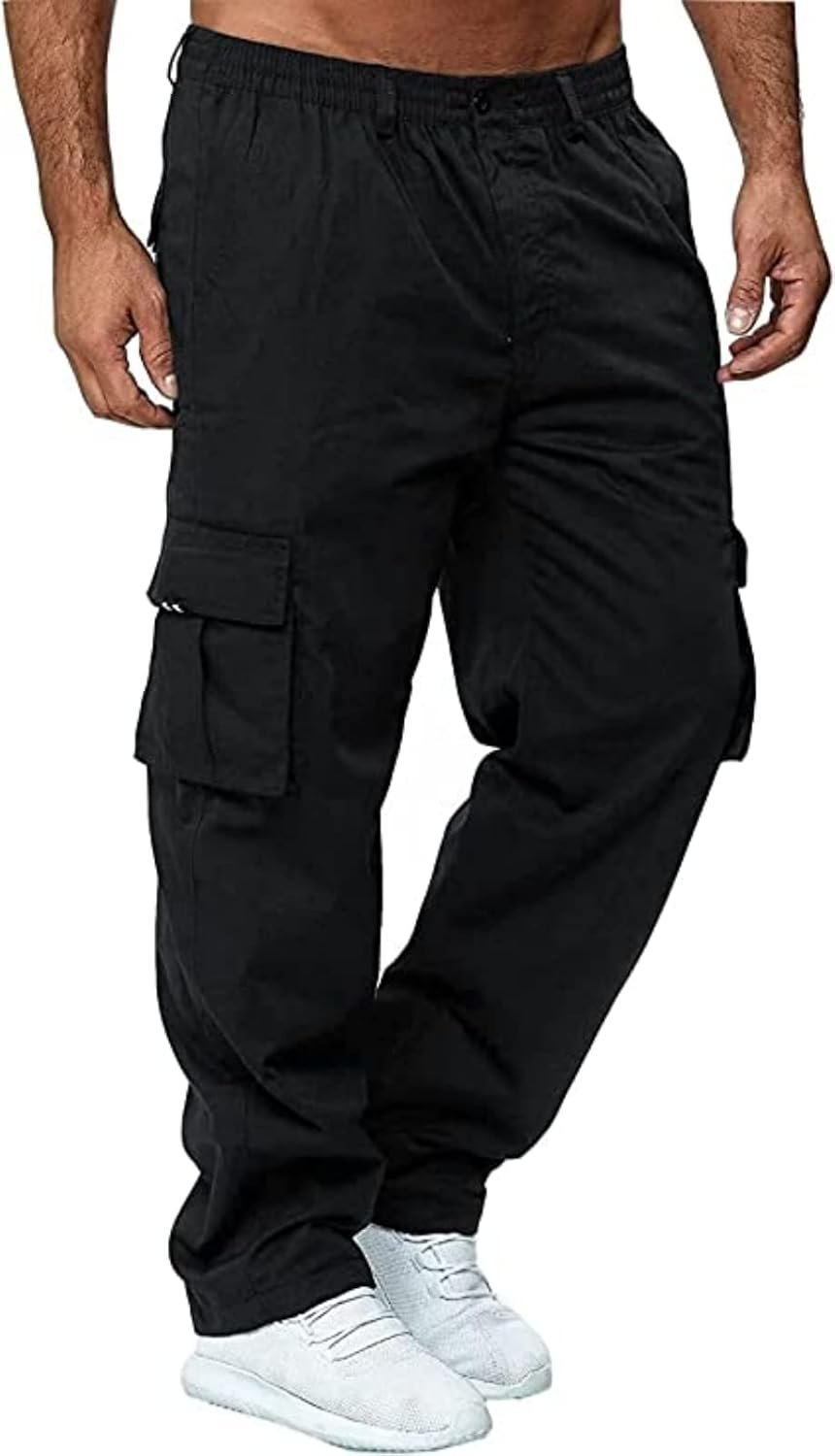 Striped Cargo Pants for Men with Flap Pockets
