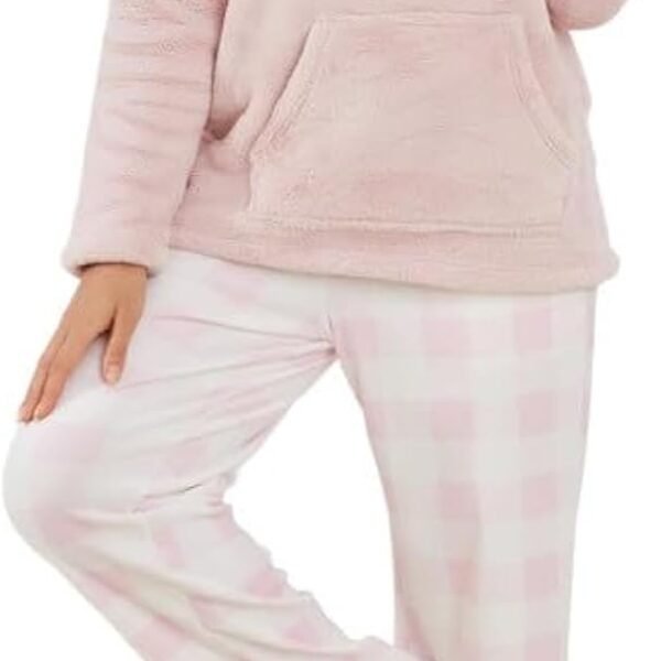 Matching Plaid Plush Pajama Set for Couples with Pullover and Pants