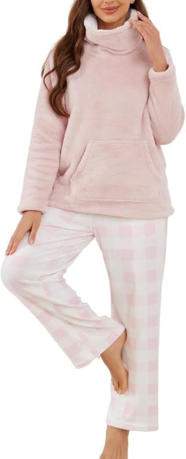 Matching Plaid Plush Pajama Set for Couples with Pullover and Pants
