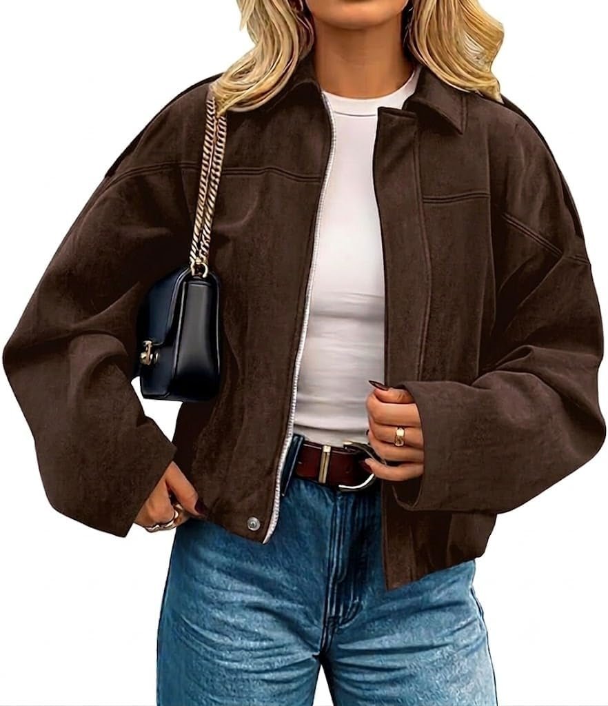 Cropped Faux Suede Bomber Jacket for Streetwear