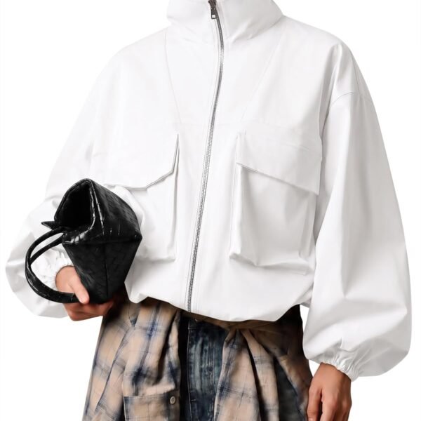 Oversized Utility Bomber Jacket with Chest Pockets