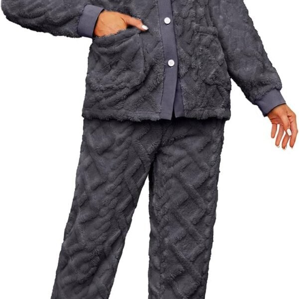 Women's Fuzzy Long Sleeve Pajama Set with Pockets