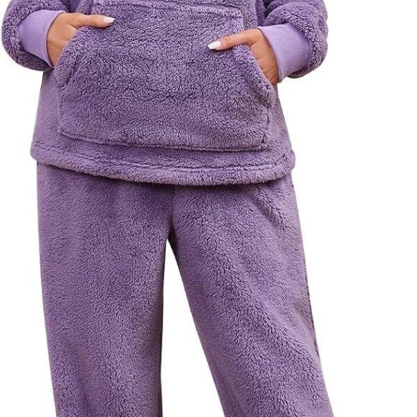 Women's Fleece Long Sleeve Pullover and Lounge Pants Pajama Set