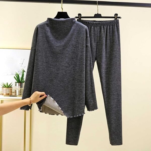 Women's Fleece Lined Long Sleeve Pullover and Sleep Pants Set