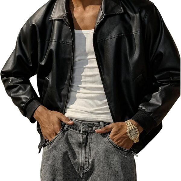Vintage Racing Leather Bomber Jacket with Full Zip