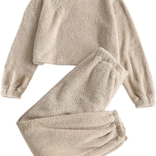 Women's Fuzzy Fleece Pullover and Pants Two Piece Pajama Set