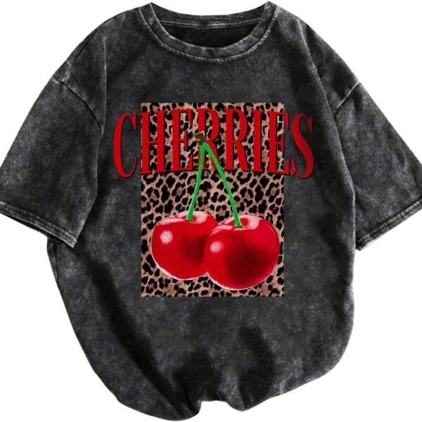 Graphic T Shirt with Leopard and Cherry Print