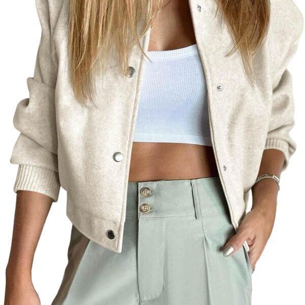 Cropped Bomber Jacket with Button Closure