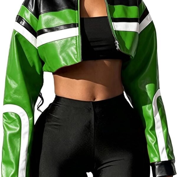 Faux Leather Biker Bomber Jacket with Zipper Closure