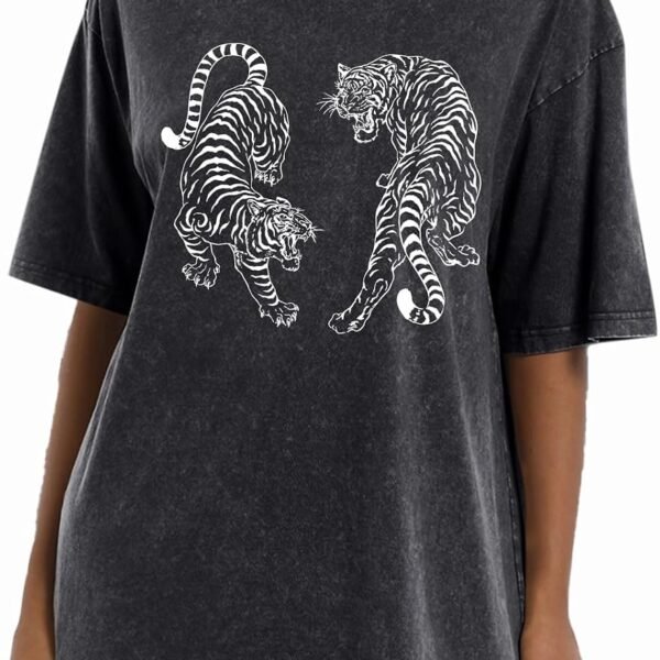 Tiger Print Oversized Graphic T Shirt for Women