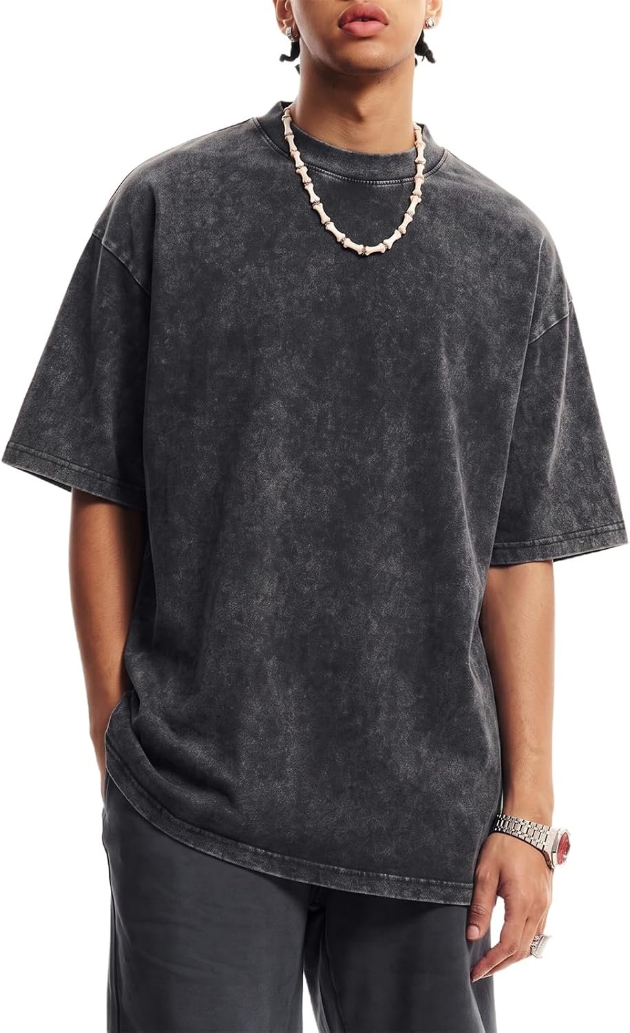 Oversized Acid Wash Graphic T Shirt for Men