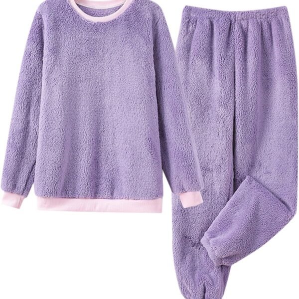 Women's Fleece Long Sleeve Top and Wide Leg Pants Pajama Set