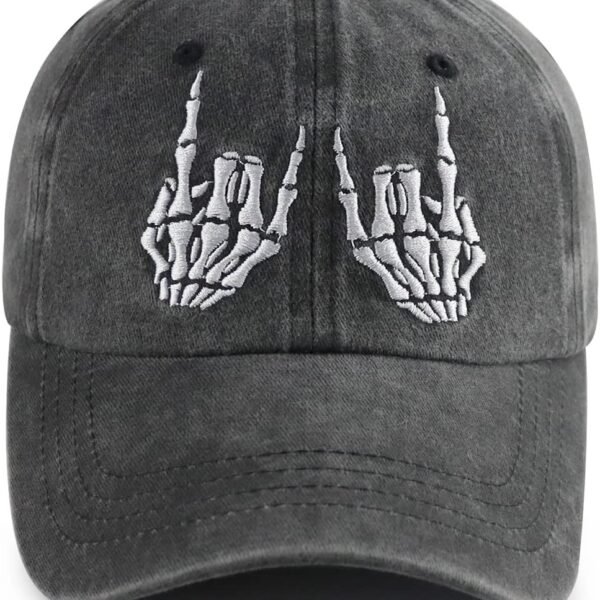 Skeleton Hand Baseball Cap with Embroidered Design