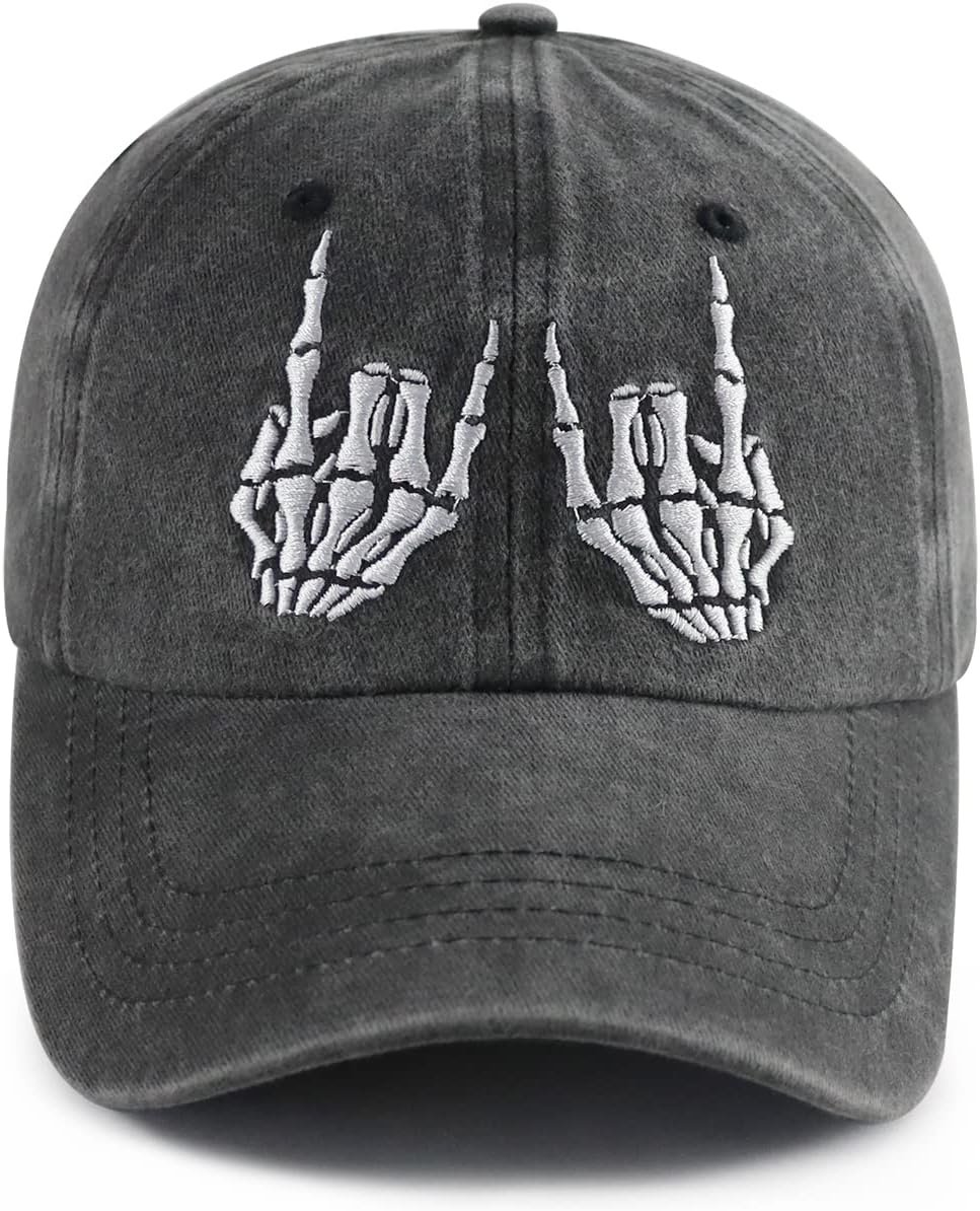 Skeleton Hand Baseball Cap with Embroidered Design