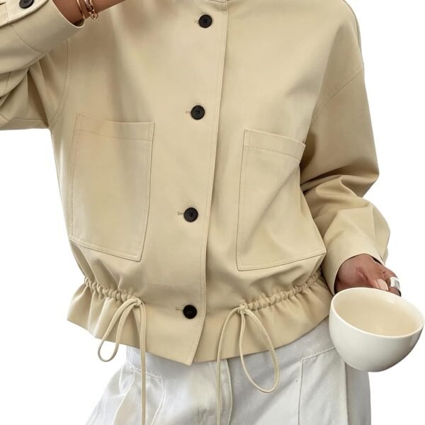 Funnel Neck Bomber Jacket with Button Front