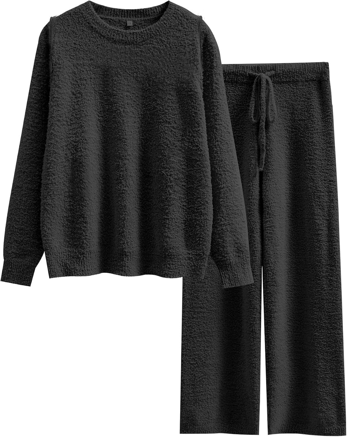 Women's Fuzzy Fleece Long Sleeve and Wide Leg Pants Pajama Set