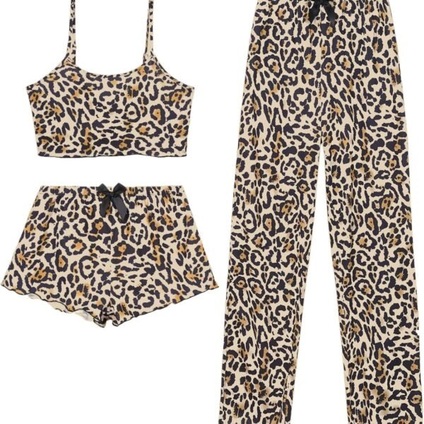 Women's Three Piece Cami Pajama Set with Shorts and Long Pants
