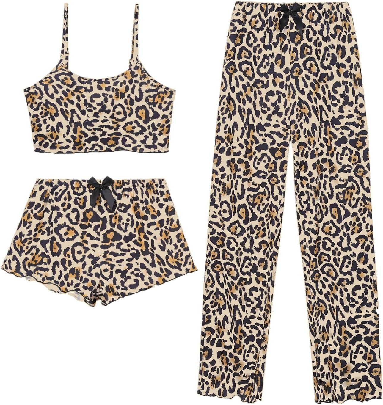 Women's Three Piece Cami Pajama Set with Shorts and Long Pants