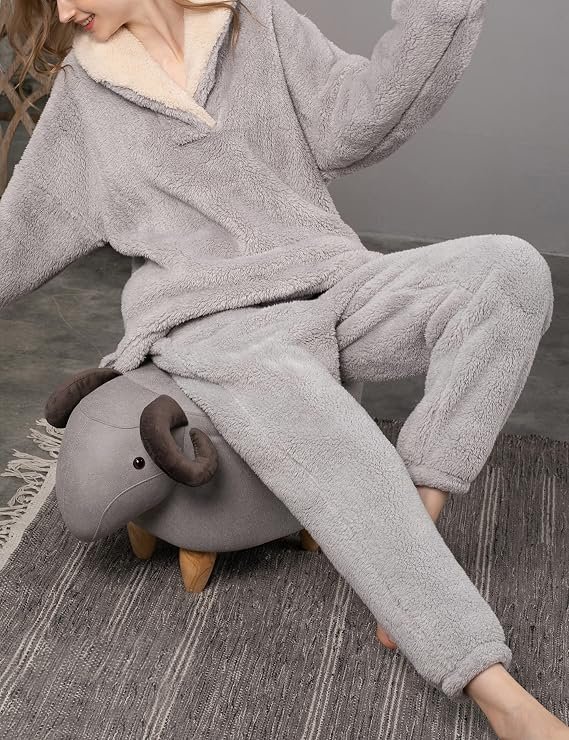 Women's Fleece Pullover Pajama Set with Warm Pants and Pockets